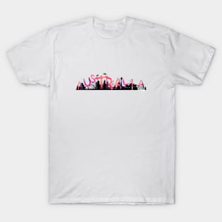 Australia Landmarks Watercolor letter Art - Pink lettering T-Shirt